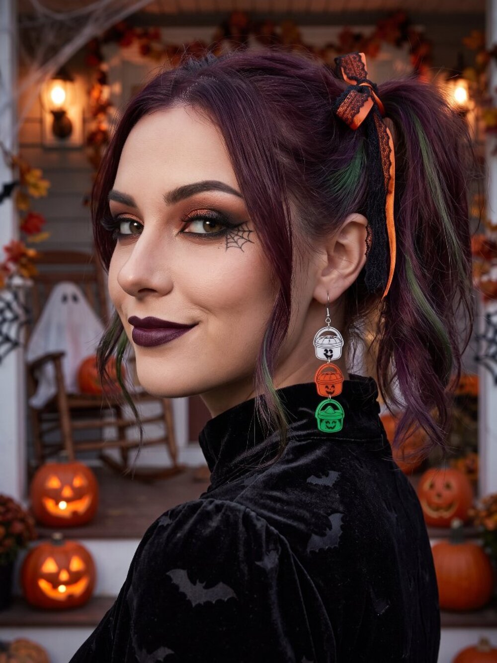 Vintage Style Halloween Boo Buckets Dangle Earrings Spooky Nostalgia